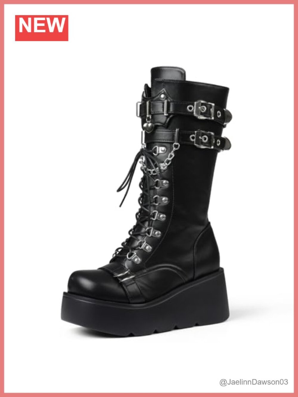 Womens Platform Wedge Heel Boots Combat Gothic Punk Lace Up Mid Calf Chunky